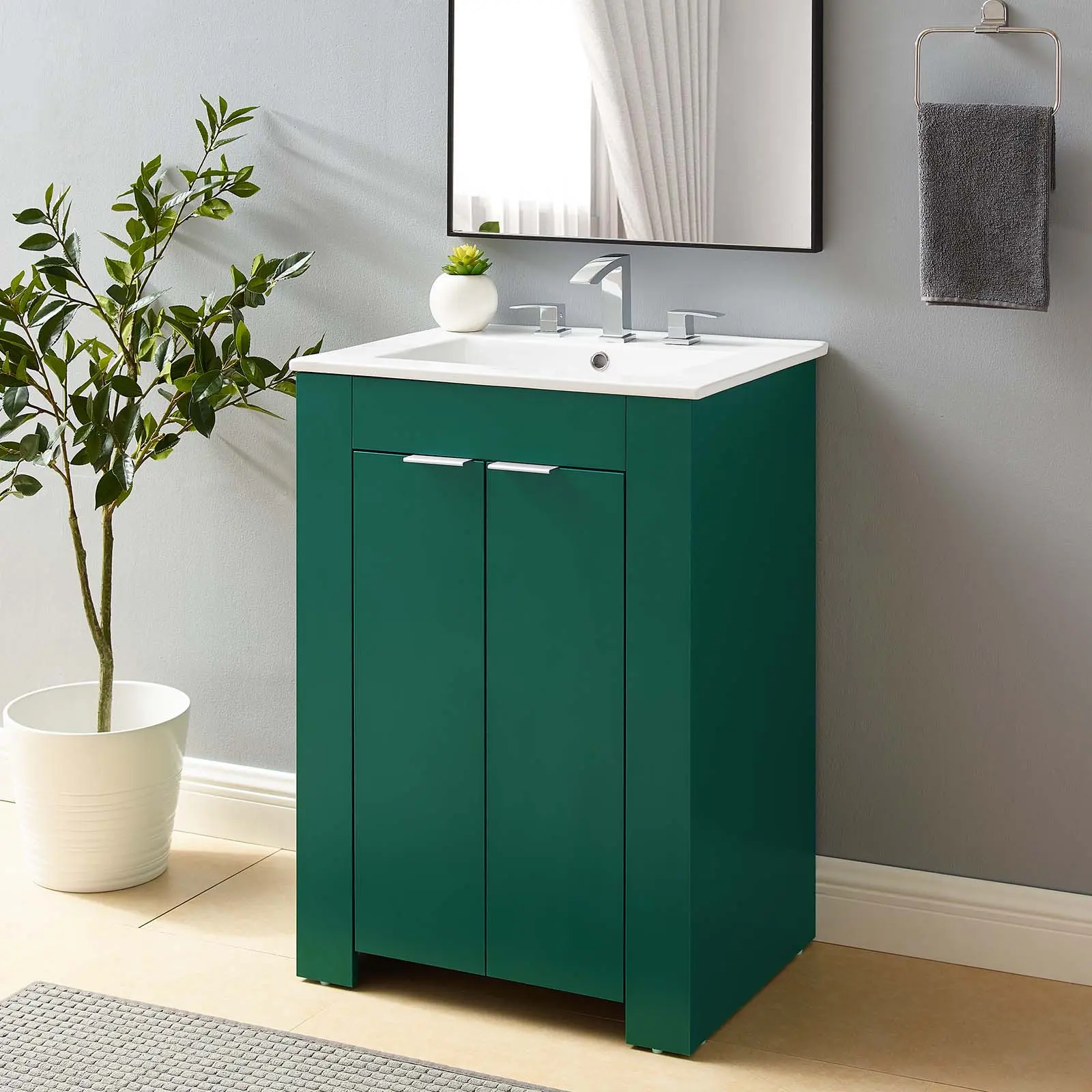 Modway Maybelle 24" Green and White Modern Bathroom Vanity Set - Home Improvement Fixture, Bathroom Sink Cabinet, Cayman 24" Sink, Integrated Countertop, Assembly Required, Cayman 24" Bathroom Sink