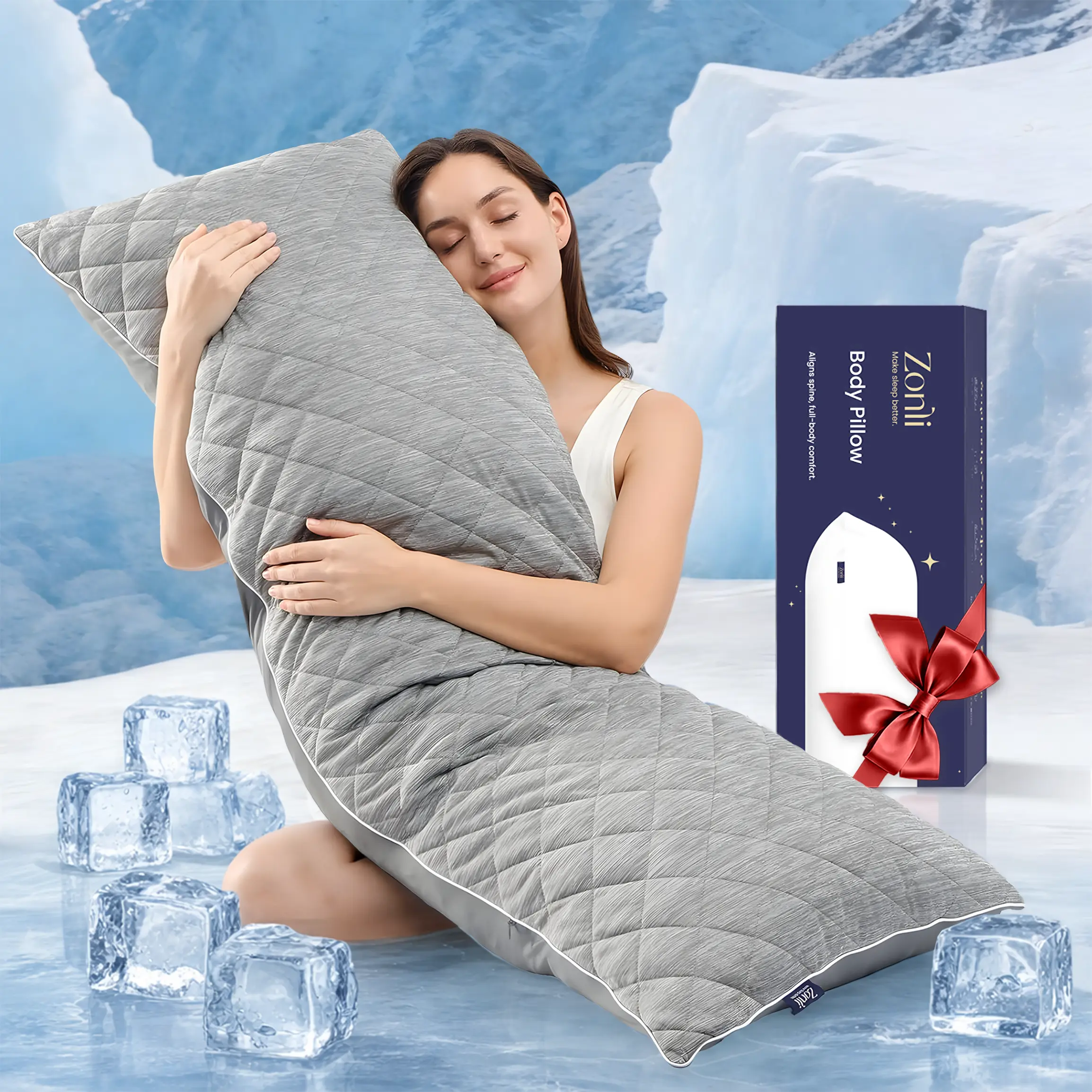 ZonLi Cooling Body Pillow for Adults, Long Pillow for Bed, Firm Body Pillow for Side Sleeper, Memory Foam Full Length Body Pillows Large -20x54 inch, Stripe,body align cooling pillow,back to school shopping,home decor