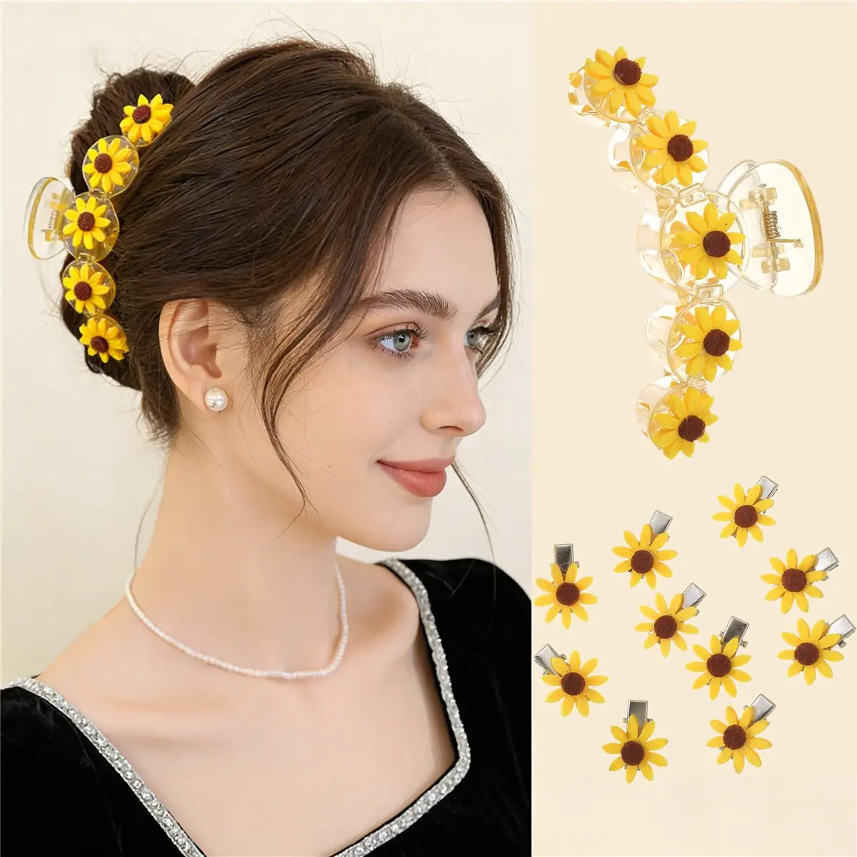 11PCS Sunflower Hair Clips Daisy Flower Hair Claw Clips Set Elegant Claw Clip Strong Hold Hair Accessories for Women Girls Spring Summer Birthday Wedding Party Favors,summerwins