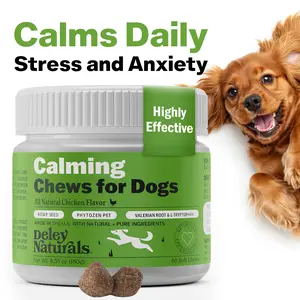 Deley Naturals Calming Chews for Dogs – Hemp, Valerian Root & L-Tryptophan – Natural Stress & Anxiety Relief for Barking, Travel, Separation – Made in USA