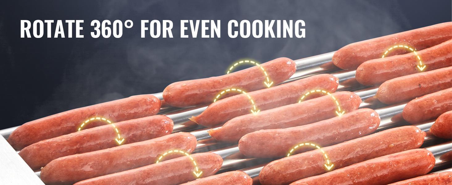 VEVOR Hot Dog Roller,  , 11 Rollers 30 Hot Dogs Capacity, 1650W Stainless Sausage Grill Cooker Machine with Dual Temp Control Glass Hood Acrylic Cover Bun Warmer Shelf Removable Drip Tray, ETL Certified