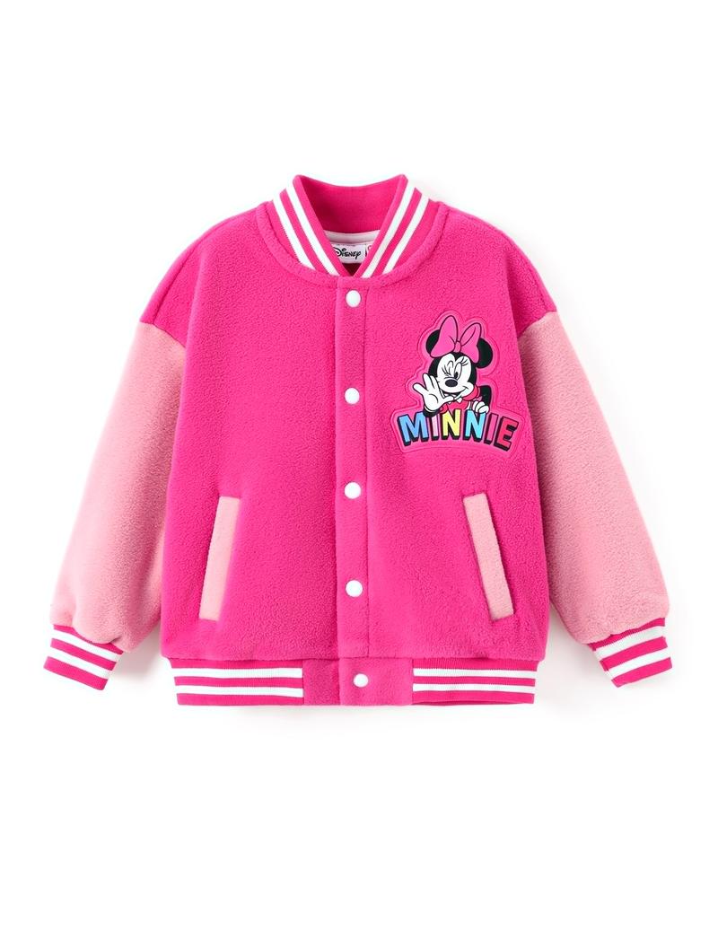 Disney Minnie Mouse Kids' Baseball Jacket - Cute Color - Block Design, Soft Fleece | Exclusive on TikTok Shop