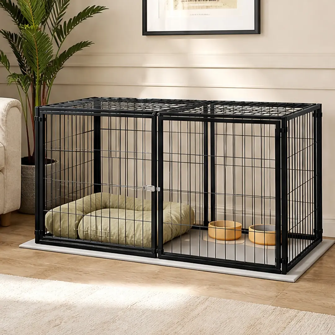 ARCH Large Dog Cage 48 Inch Dog Kennel for Medium Dogs Puppy Playpen with Top Cover Indoor Use Black Iron Crate for Small Medium Large Dogs Up to 80 lb Easy Assembly Rust Resistant Coated Metal Wire Pet Cage Furniture for Home Living Room