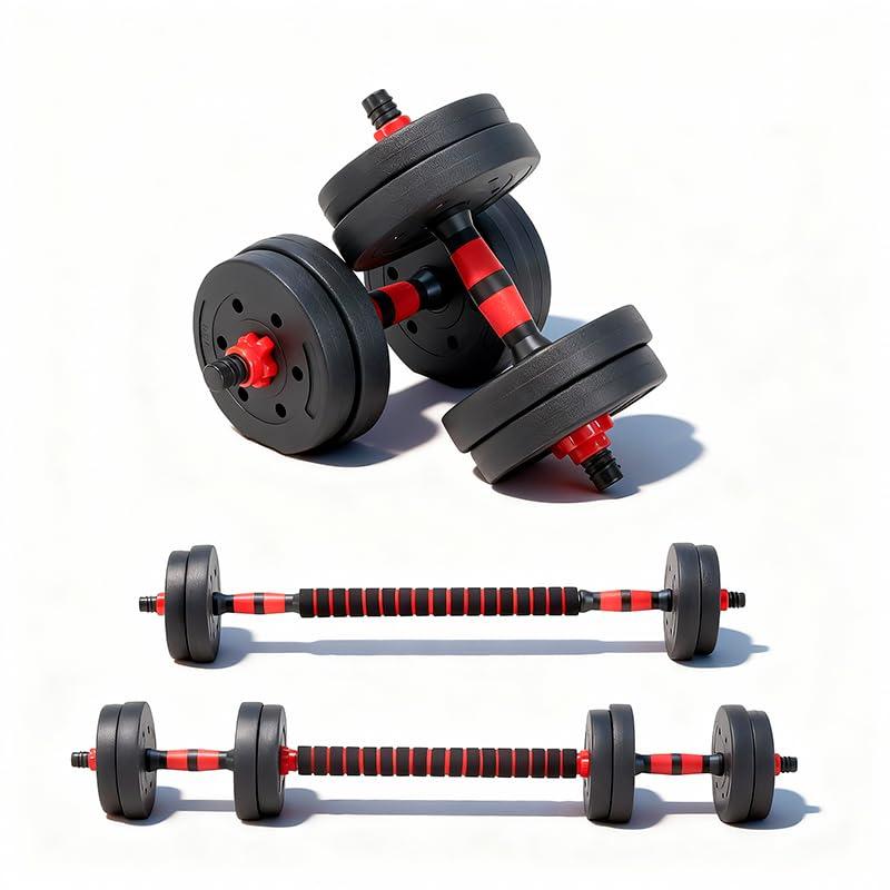4-in-1 Adjustable Dumbbell Set, Dumbbell Barbell Kettlebell Push Up Stand All in One, Multi-Functional Home Gym Strength Training Equipment with Compact Storage