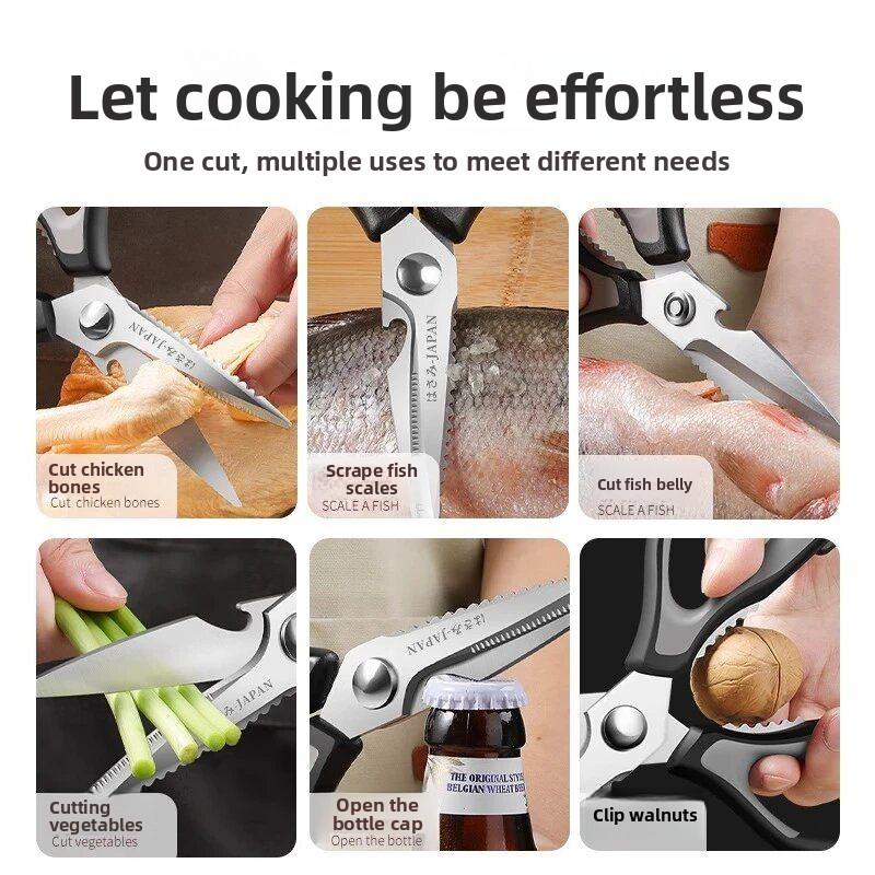 Large Multifunctional Kitchen Scissors Heavy Duty Chicken Bone Cutting Stainless Steel Household Scissors Sharp Durable Labor Saving