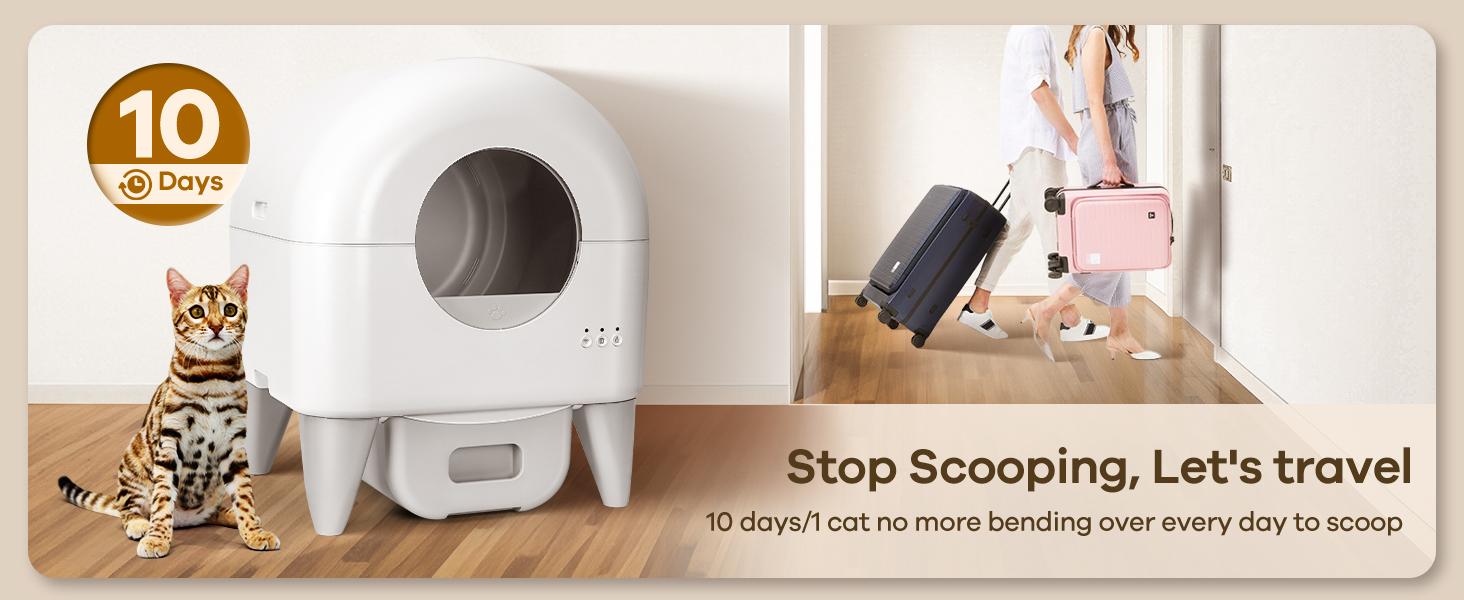 TAYACICY Self Cleaning Litter Box,95L Automatic Cat Litter Box Self Cleaning Large Capacity for Multiple Cats, App-Controlled with Safety Sensors, Removable Washable Liner,2 Rolls Garbage Bags,Grey