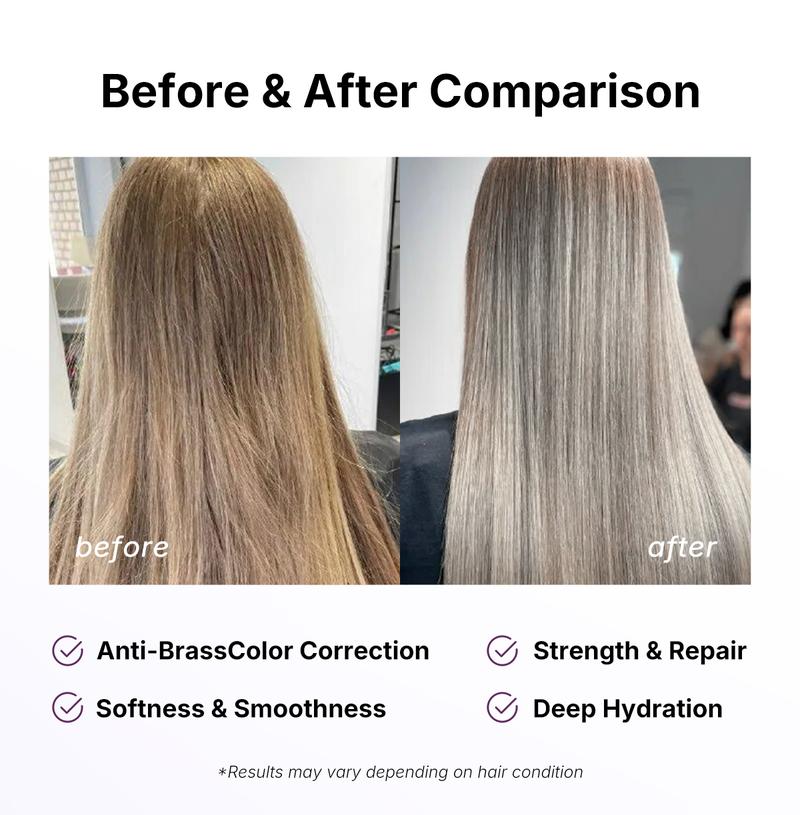 Karseell Maca Energy Purple Jar Hair Mask effectively neutralizes the brassy and yellow tones in blonde, silver, and gray highlights. Available in 100ml and 500ml sizes.