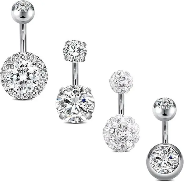 Short Belly Button Ring, 14G Stainless Steel 1/4 Inch (6mm) Bar for Shallow Piercings, Hypoallergenic Body Jewelry for Women and Men