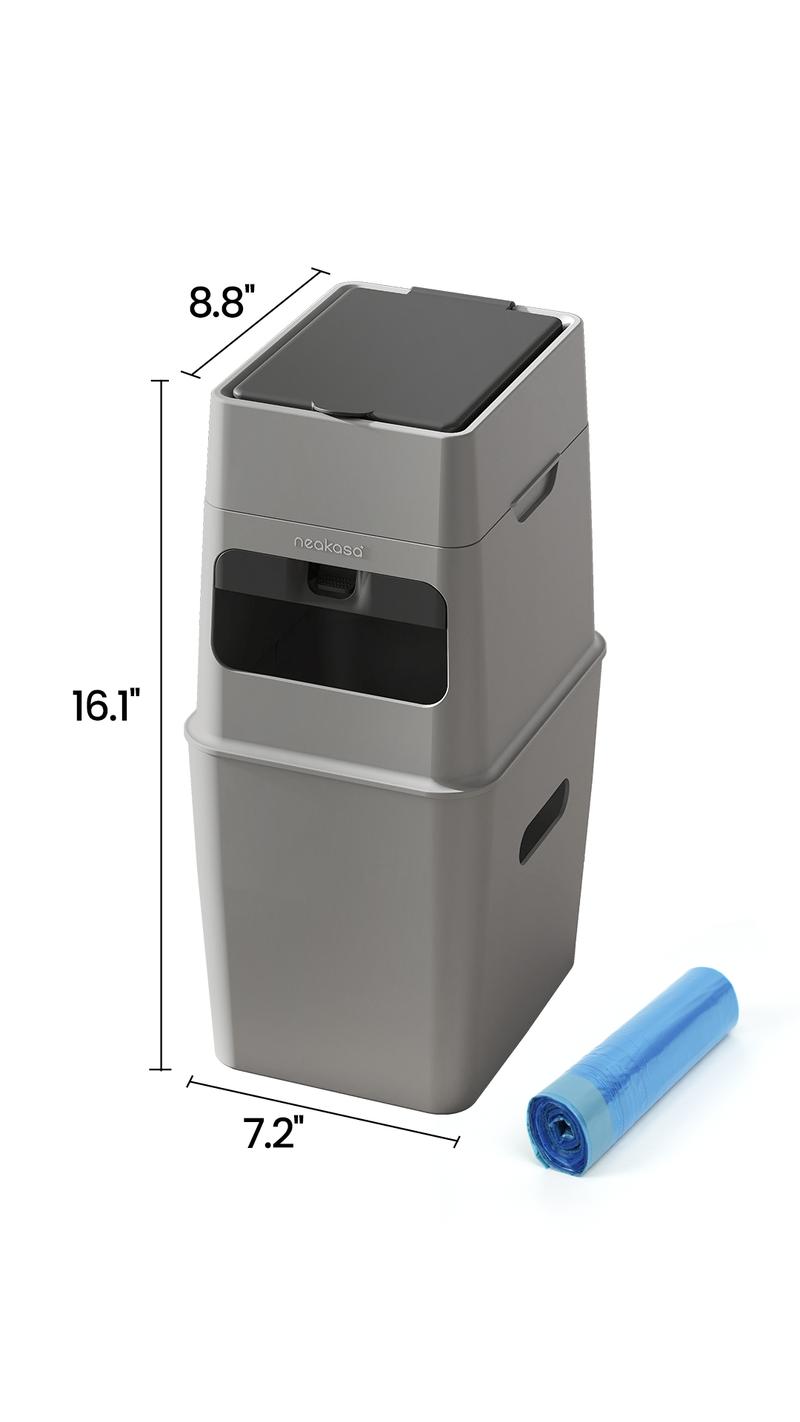 Neakasa PooGuard Waste Disposal Receptacles, 9.2L Trash Can for Cat Litter, Dog Waste & Diapers, with Viewing Window, Wider Opening, and 4-Month Refill (Gray)
