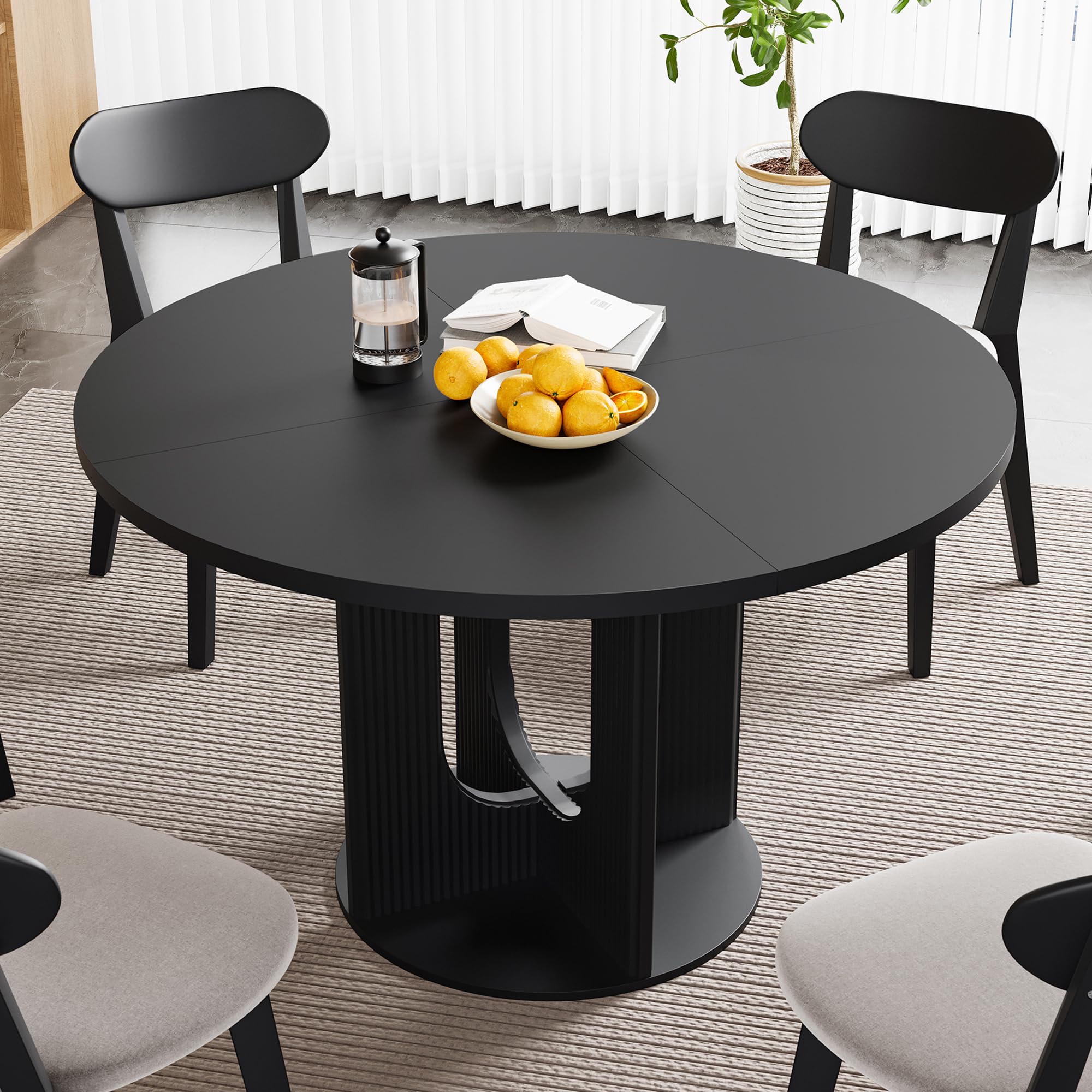 Giratree Farmhouse Round Fluted Dining Table for 4, 47 Inch Circle ...