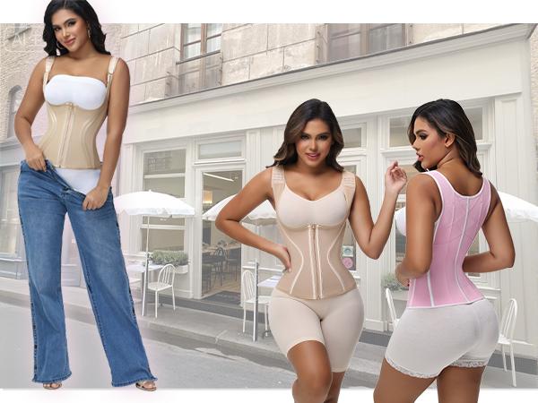 SHAPSHE Women's Corset Waist Shapewear Adjustable Hooks & Straps Hourglass Girdle Workout Bodysuit for Comfort & Style