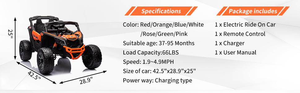 GARVEE 12V Can-Am Ride-On UTV for Adventurous Fun: Remote Control, Spacious Seat, Music, LED Lights, and Spring Suspension - Perfect for Outdoor Playtime in Orange!