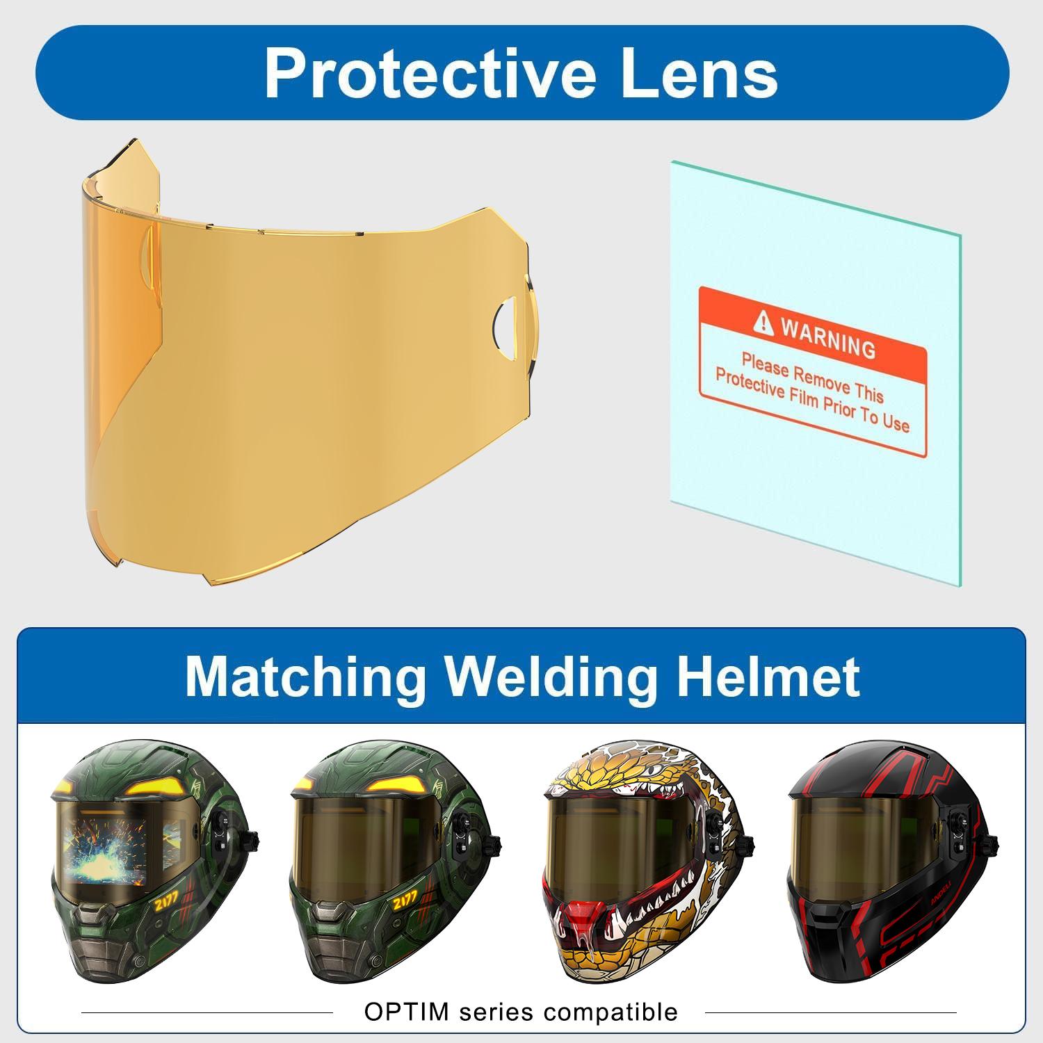 ANDELI welding helmet protective lenses, 5-piece set of large outer lenses and 2-piece set of inner lenses, scratch-resistant and wear-resistant, long service life, suitable for OPTIM series welding helmets, white and transparent.