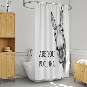 Funny Donkey Shower Curtain with "Are You Pooping?" Text - Modern Farm Animal Design, Durable Polyester Fabric, Bathroom Decor for Humorous Home & Gifts, Funny Shower Curtain, Gift Idea, Whimsical Style, Easy Installation shower essentials water proof
