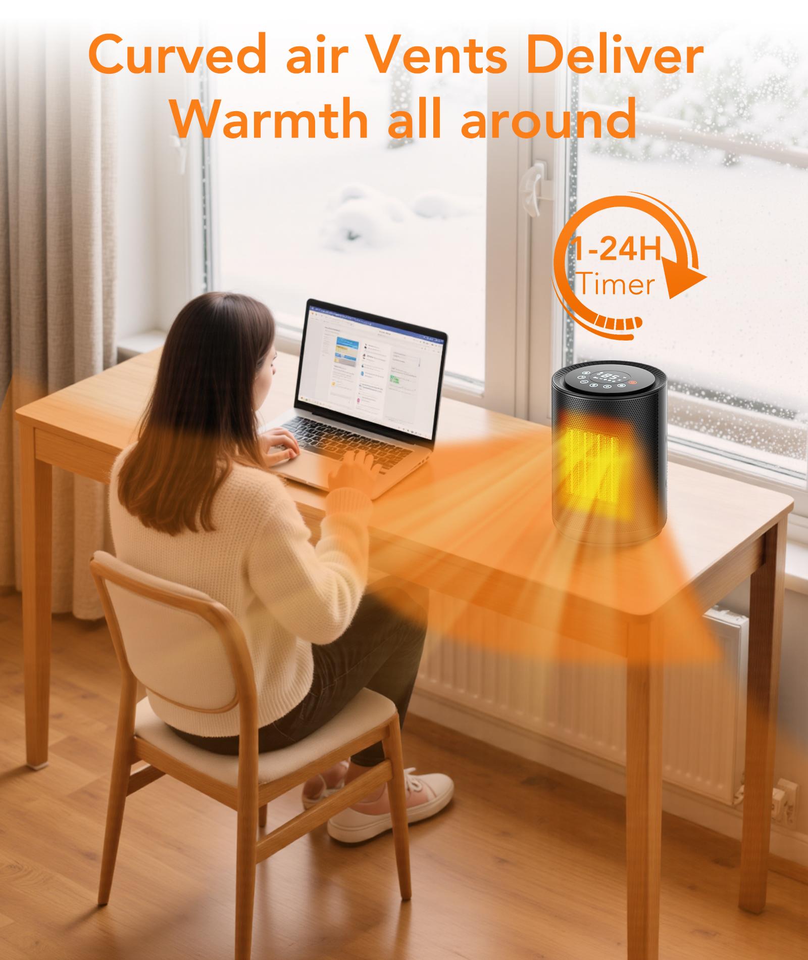 R.W.FLAME Space Heater for Indoor Use, Portable Electric Heater with Remote, Thermostat, Child Lock, Digital Display, 24H Timer, 4 Modes, 1500W PTC Fast Heating Ceramic for Office Bedroom