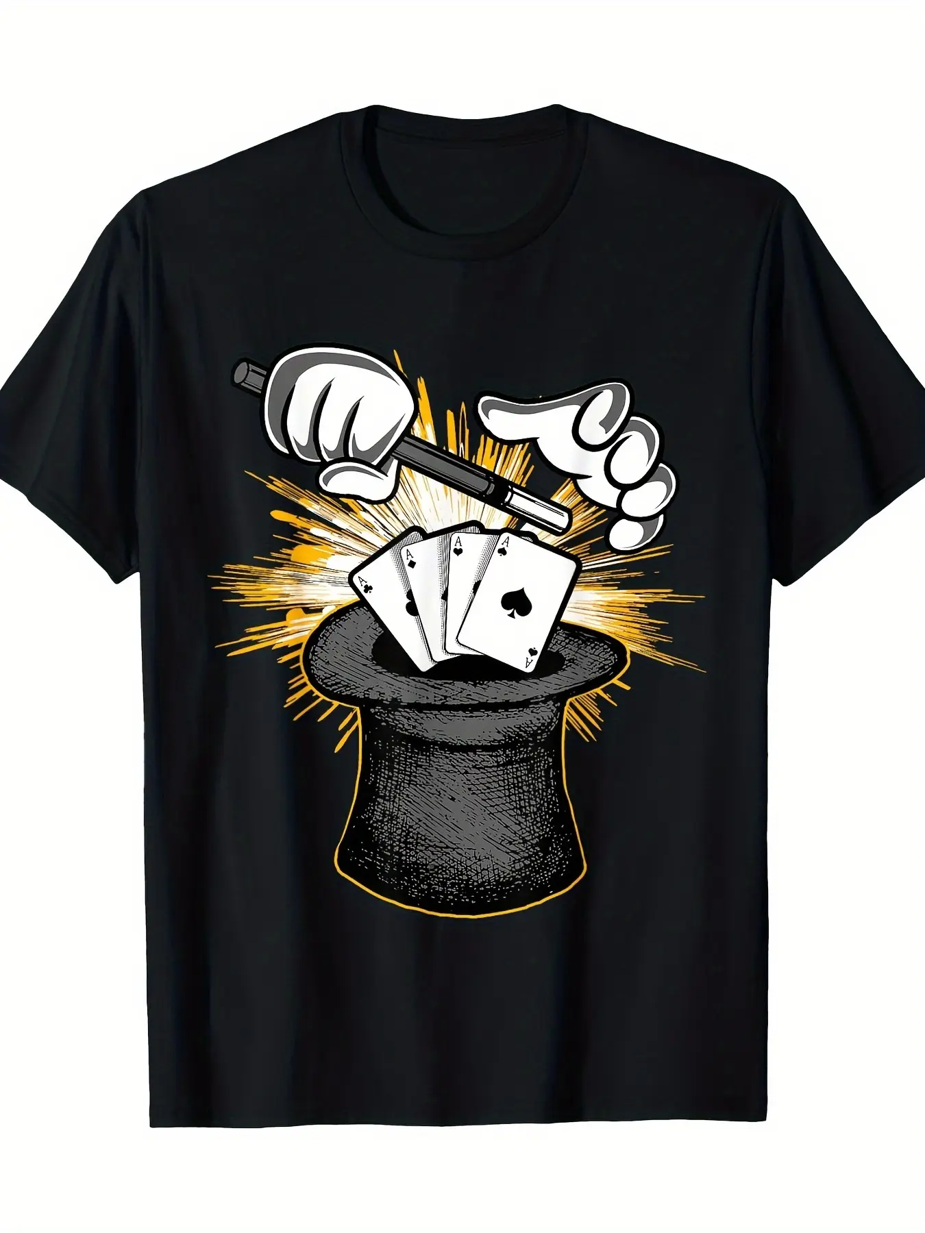 Funny Vintage Graphic Magician Hat Magic Wand Card unisex soft cotton short sleeve t shirt, vintage graphic casual tee for men women teens, perfect birthday holiday gift for camping travel gym daily street  wear