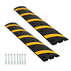 Heavy Duty Rubber Speed Bump with Dual Cable Protectors – 6Ft, 2 Pack, 25,000lbs Capacity – Easy 8-Bolt Install, Visitor Stream Calming Ramp for Driveways, Parking Lots, Asphalt, Gravel Roads