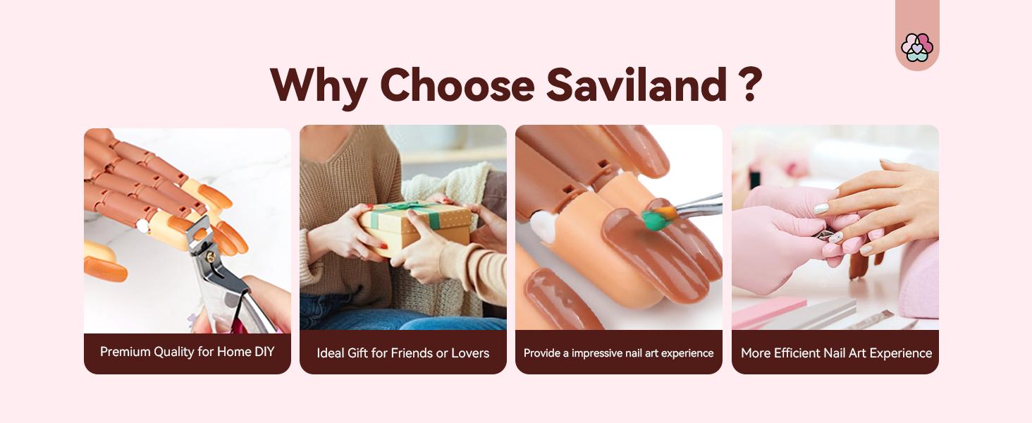 SAVILAND Practice Hand Kit: Flexible Movable Fake Hand for Acrylic Nails with 200 Nail Tips Glue Brush Clipper—Ideal for Beginners Manicure Training