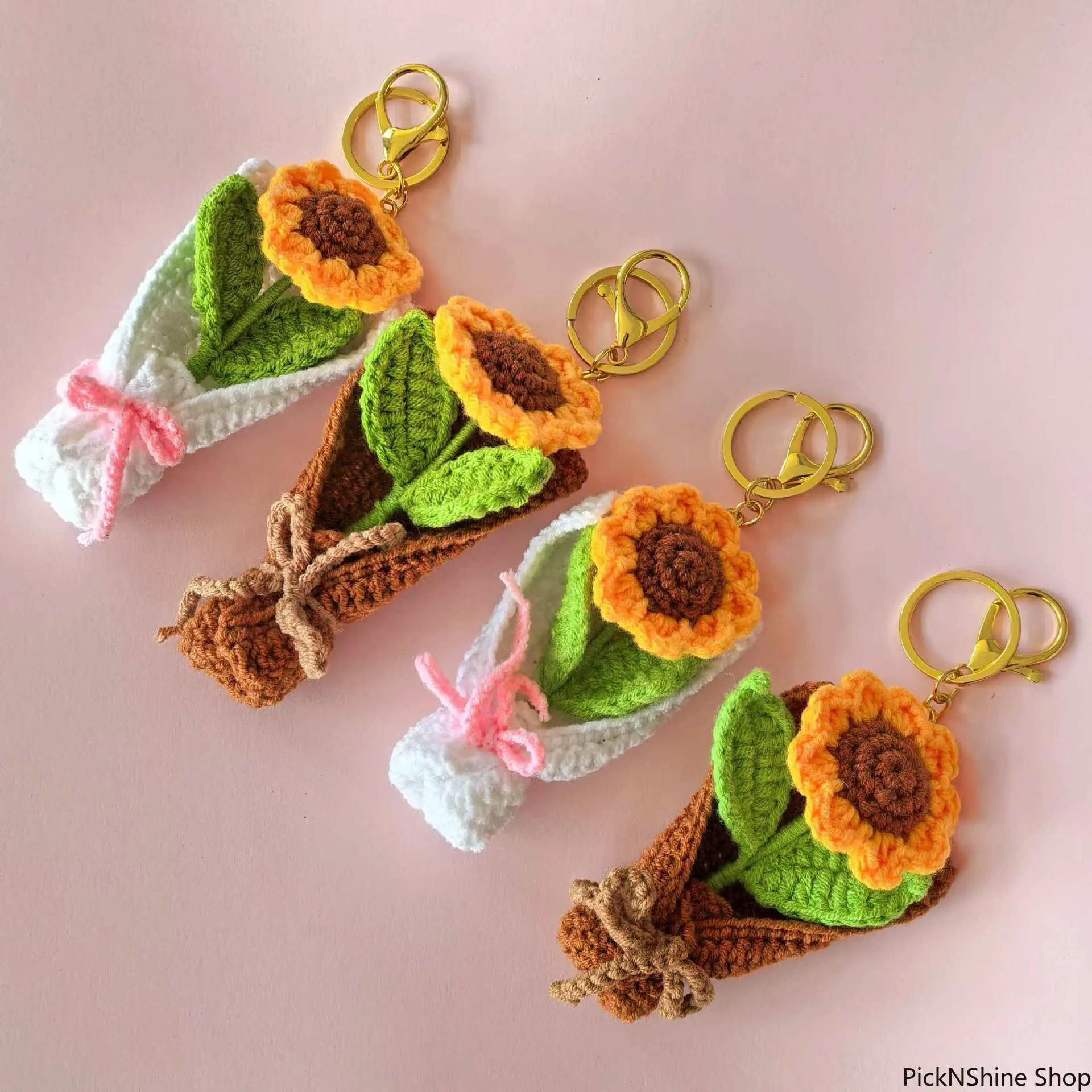 Handmade Crochet Sunflower Keychain - Synthetic Charm, Plush Pendant, Women's Casual Bag Accessory, Teacher Appreciation Gift, Cute Sun-Themed Fashion Accessory