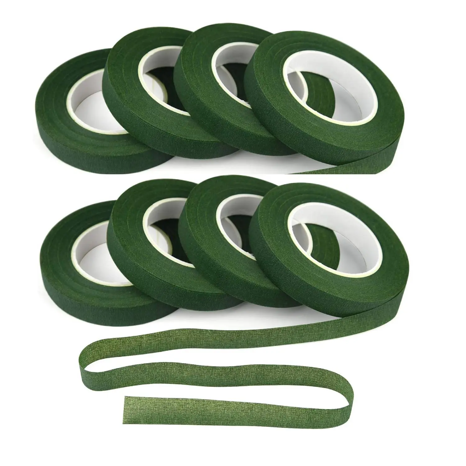 Dark Green Paper Craft Floral Tape - 8 Rolls, 12mm (1/2" Wide), Strong and Stretchable, Not Easily Torn, Wax Adhesive Home Decor Supply for DIY Scrapbooking, Flower Arrangement Projects, Photo Albums