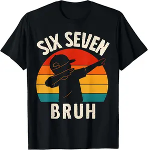 100% Cotton67 Meme 6 7 Numbers Dabbing Six Seven Bruh Funny Boys Kids T-Shirt
