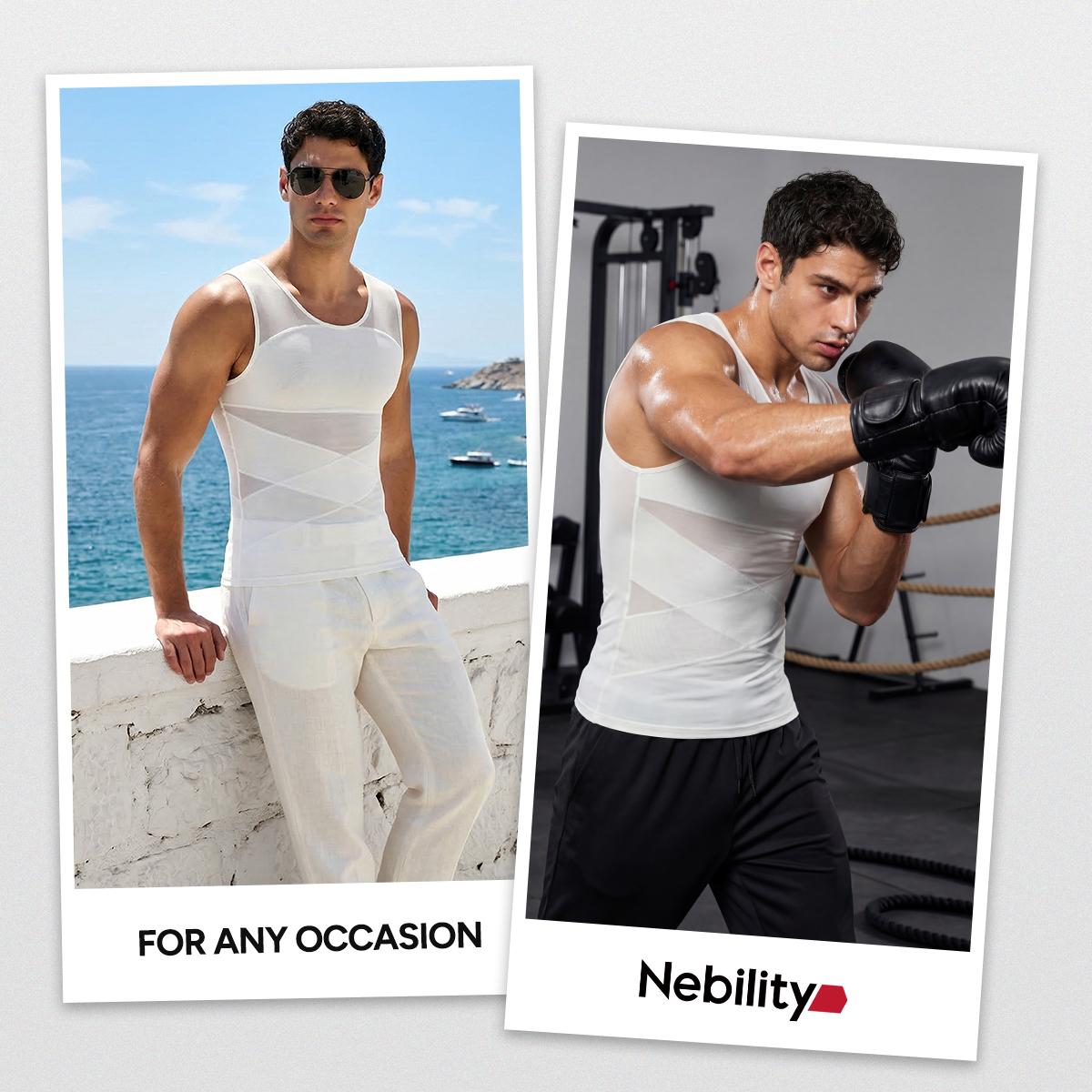 Nebility Men's Summer Thin Shapewear Tanktop - Menswear Mesh Tummy Control  Breathable High Elasticity  Seamless Sports Compression Vest Fitness SpringStatements