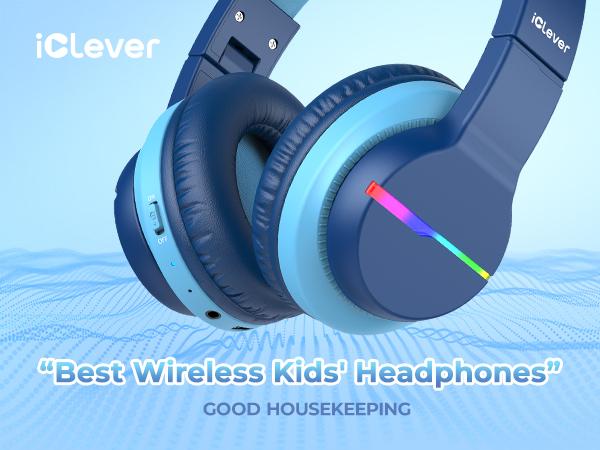 iClever Kids BTH12 Bluetooth Headphones with 4 Colorful LED Lights Modes Volume Limited 55H Playtime Built-in Mic for iPad Tablet Audio Headset
