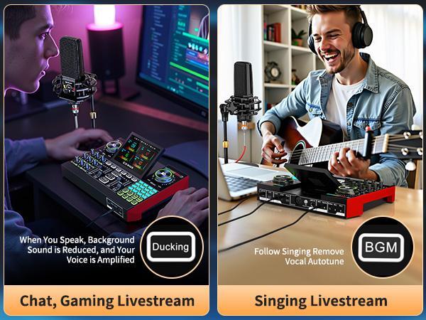 Tenlamp G10-PK PRO Mixer Sound Card Kit, Custom Sound Effects, with Condenser Microphone, for Live Streaming, Gaming, Singing Podcast Equipment, 2-Level Noise Reduction, Computer Audio Mixer