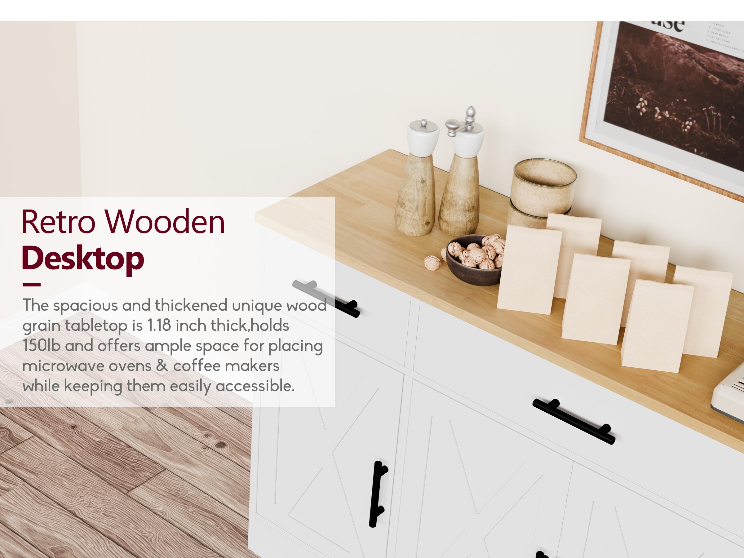 Walsunny Kitchen Buffet Sideboard Cabinet with 4 Doors and 3 Drawers, Entryway Adjustable Storage Shelf, Farmhouse Coffee Bar Cabinet for Kitchen, White