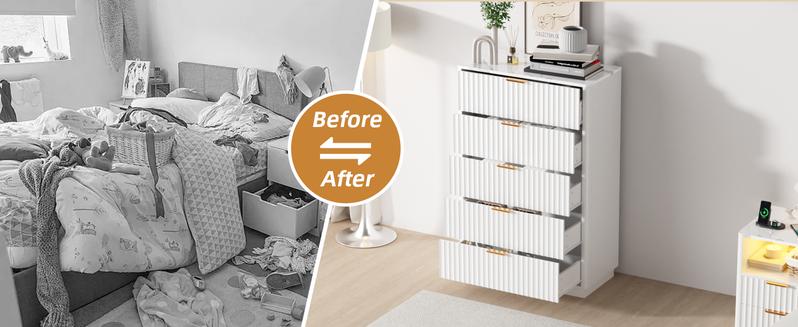 VOWNER Tall Dresser for Bedroom 5-Drawer Dresser 48" Tall Modern Chest of Drawers Wide Chest of Drawers Storage Drawers Storage Organizer for Closet Hallway Entryway White