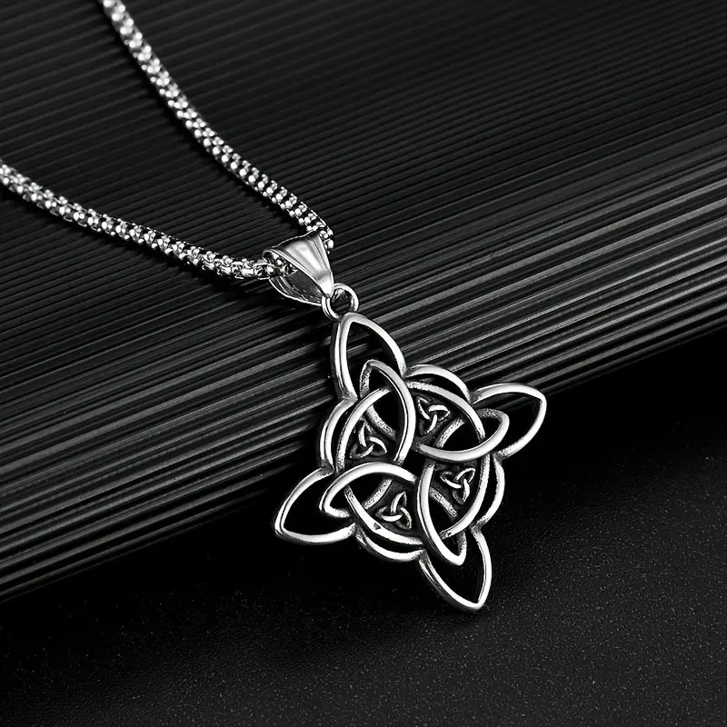 Witch's Knot Celtic Cross Necklace for Women, Elegant Pendant with Openwork Geometric Patterns - Protective Empowerment Jewelry, Witchcraft Aesthetic, Talisman, Witchy Stuff, Long Chain, Daily Wear, Unisex, Baroque, Anniversary, One-Piece