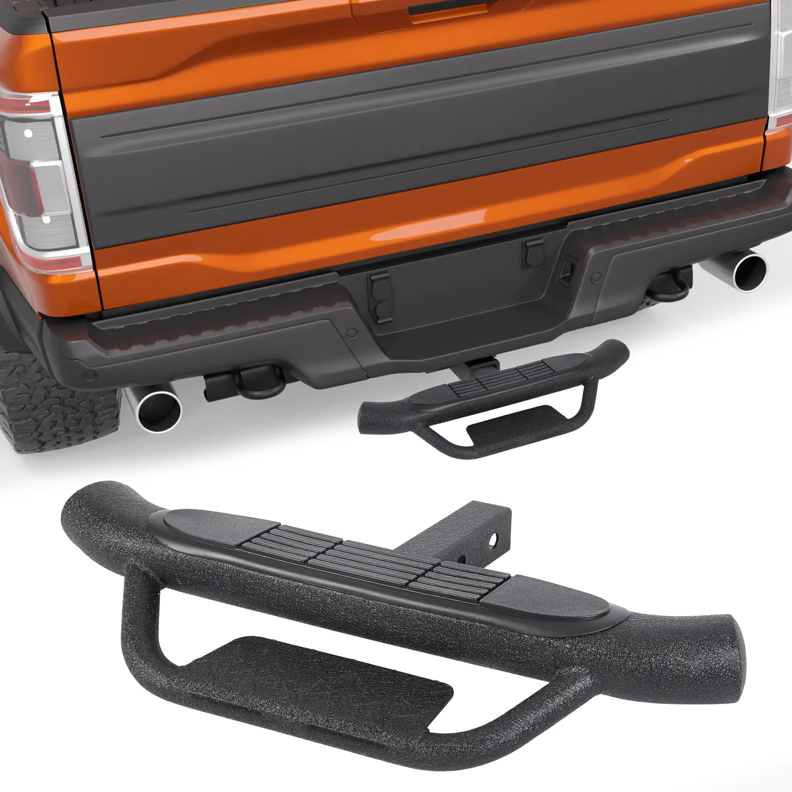 Heavy Duty Towing Hitch Step - 33.8 in Steel 2-Stage Model for 2" Receiver, Textured Anti-Slip Rear Step with Upgraded Sturdy Locking Pins, Black Powder Coated ABS Automotive Car Accessories for Trucks, Vehicle Accessories for Car