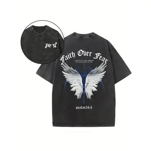 1 piece, 230g double-sided washable, strong fear print T-shirt, high-quality batik print cotton vintage fashion brand T-shirt, suitable for a certain thickness T-shirt for summer, gift for festivals