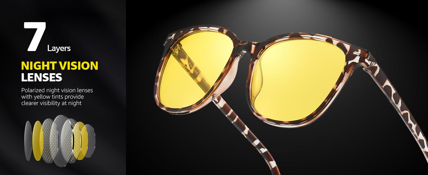 【Night Drivng Glasses】Myiaur Polarized Night Vision Glasses for Women, Anti Glare Driving Vision Glasses with Yellow Lens, UV400 Protection