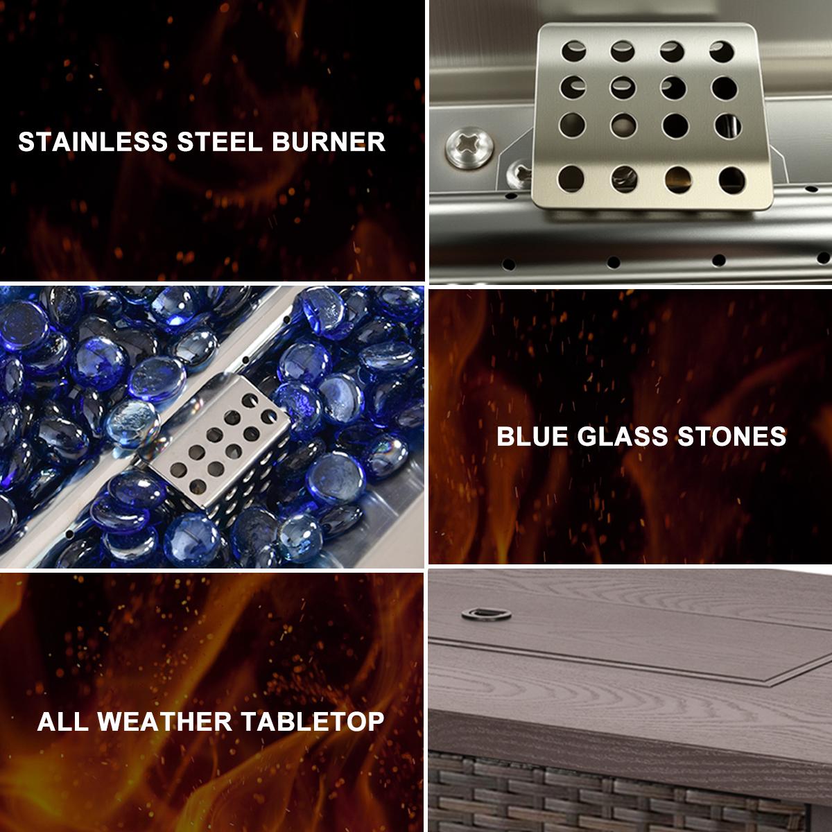 Grezone 42" Propane Fire Pit,Outdoor Wicker Fire Pit Tables Rectangular Tabletop,50000 BTU w/CSA-Certified,Backard Heavy Duty Firepit Modern Patio Fire Pit