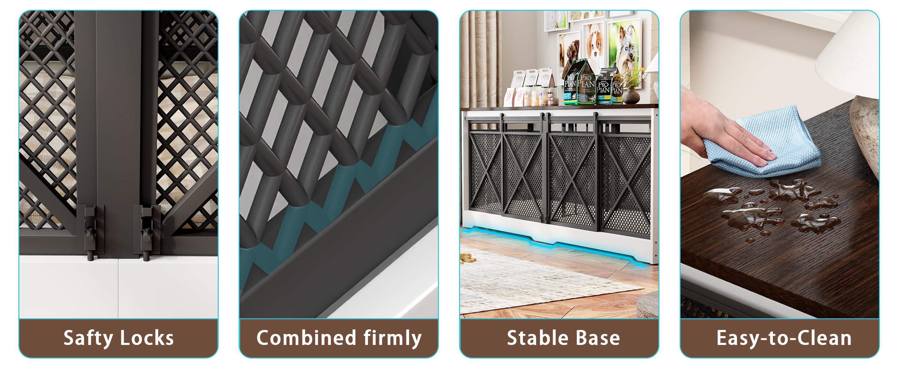 COZPAW 78" Double Dog Crate Furniture for 2 Dogs,Extra Large Furniture Style Dog Kennel,Heavy Duty Wooden XL Dog Cage with Removable Divider,Pet Cage TV Stand & Side Table (White Brown)