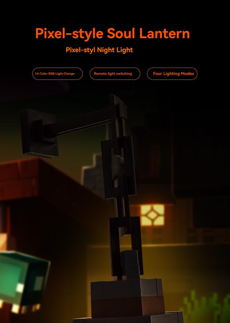 DIY Pixel Lantern Night Light 16-Color RGB USB-C Rechargeable Remote Control Four Modes Gamer Bedroom Decor Unique Birthday Gift Christmas Lights Supplies