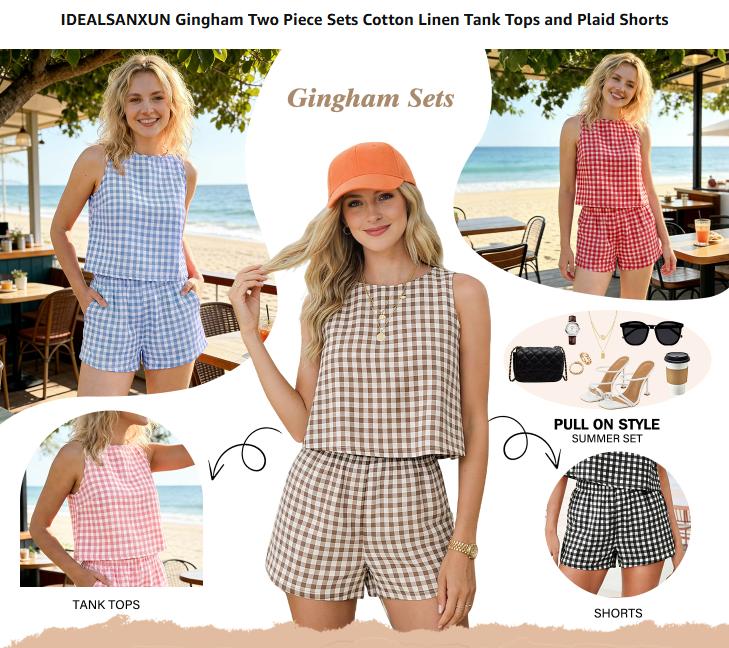 IDEALSANXUN Womens Two Piece Sets Summer Beach Spring Gingham Tank Tops and Plaid Shorts Pajama Sets ribbed matching IDEALSANXUN Womens Two Piece Sets Summer Beach Spring Gingham Tank Tops and Plaid Shorts Pajama Sets ribbed matching