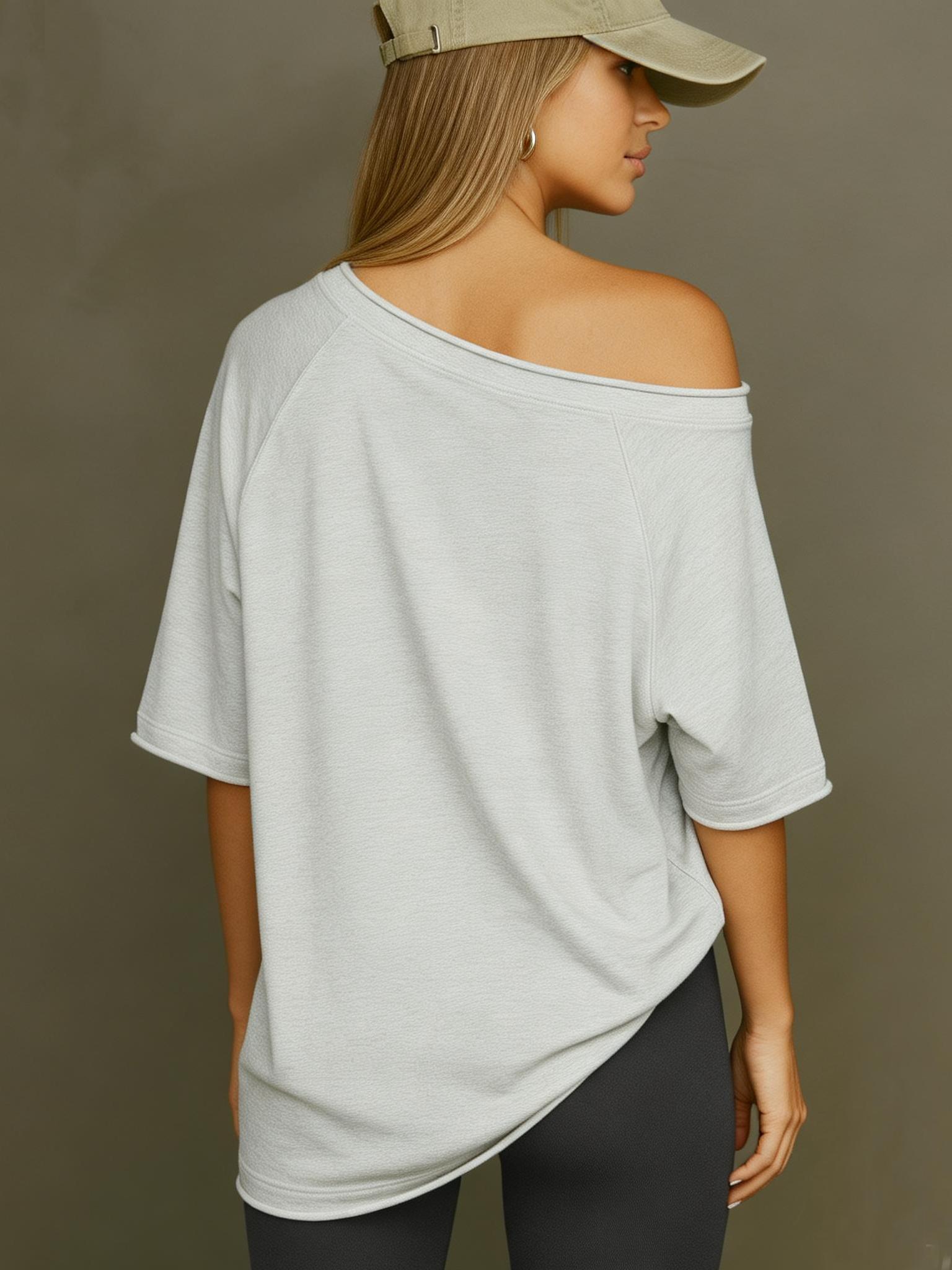 Fisoew Sports 2026 Summer Spring Women's Off-Shoulder Crop Top, Loose Fit, Summer Sports T-shirt, suitable for home wear, travel, Fisoew Sports 2026 Summer Spring Women's Off-Shoulder Crop Top, Loose Fit, Summer Sports T-shirt, suitable for home wear, travel,