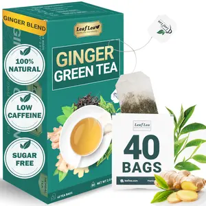 LeafLea Ginger Green Tea, Individually Wrapped Tea Bags of Soothing Green Tea Blend with Natural Ginger Root, Sweetened with Stevia, Supports Digestion and Immunity, Low Caffeine, Sugar-Free