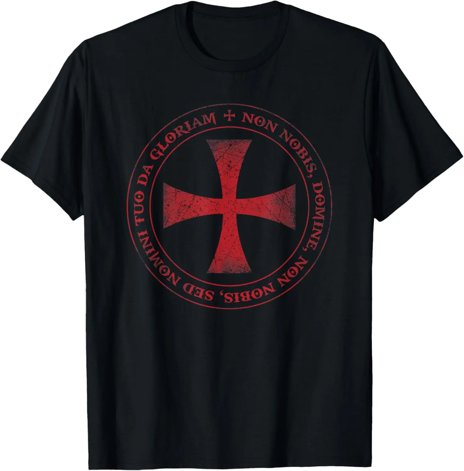 Men's 100% Cotton Shortsleeve Graphic T-Shirt - Knights Cross Print, Casual Fit, Breathable, Moisture-Absorbent, Round Neck, Streetwear, Sports Tops, Machine Washable, Illustrated Design
