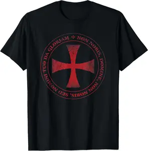 Men's Christian T-Shirt with Knights Templar Cross, Motto, and Unique Graphic for Crusader Enthusiasts