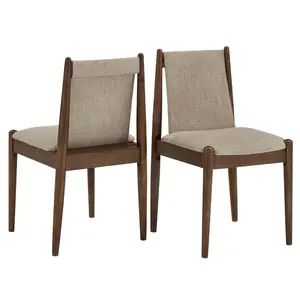 Set of 2 Walnut Finish Cocoa Fabric Dining Chairs
