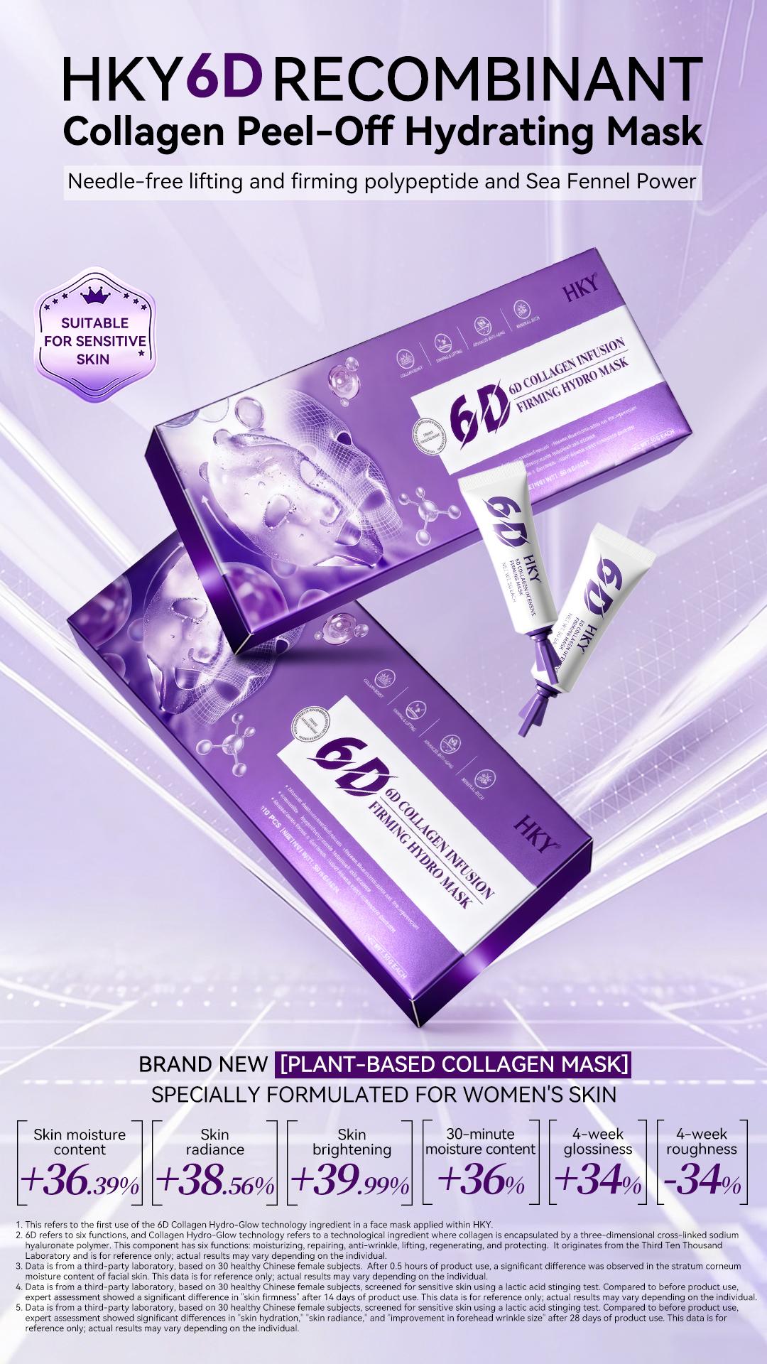HKY 6D Collagen Wrapping Peel Off Face Mask, PDRN & Peptides Deep Hydrating Treatment for Glass Skin Glow. Anti-Aging Purple Firming Facial Skincare for Pore Refining & Wrinkle Care. Satisfying Peeling Moisture Pack, Premium Korean Beauty Formula (10 Pcs)