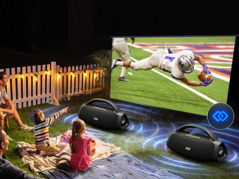 W-KING 330W Peak Bluetooth Speaker, 2 Mics 7.5" Subwoofer, IPX7 Waterproof EQ App Fast Charge 24H Play Guitar Charging Portable