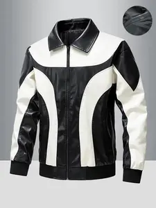 Men's trendy street style spliced leather jacket - a fashionable and versatile jacket; it is very suitable for daily commuting, weekend outings and other places to wear, the fabric is comfortable and wear-resistant; the generous design is suitable for men