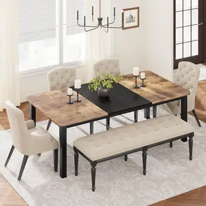 78.7 Inch Long Kitchen Table for 6-8,Black & Brown Dining Room Table for Kitchen Living Room, Large Rectangular Dinner Tables, Industrial Indoor Restaurant Tables with Sturdy Metal Frame(Only Table)