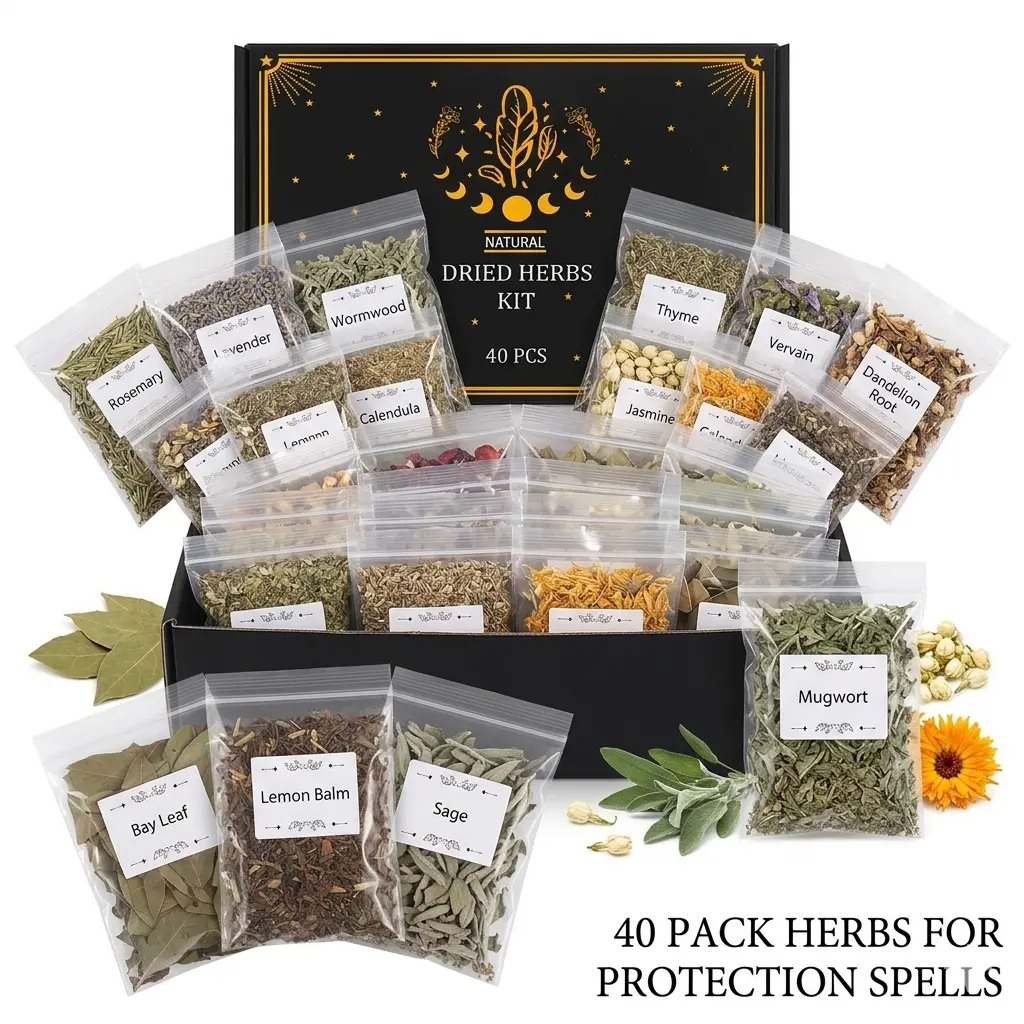 40-Pack Organic Dried Botanicals & Craft Kit - Pure Plant Set with Sage, Bay Leaf, Rosemary, Herbs & Flowers, Versatile for Candle Making Scents, Home Decoration (Father's Day Gift Option), Wedding, Aroma, Mugwort