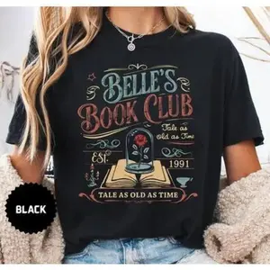 Vintage Book Lover T Shirt Featuring Belle's Book Club Graphic Crafted from Durable Cotton Ideal Literary Style Garment for Holiday Gift