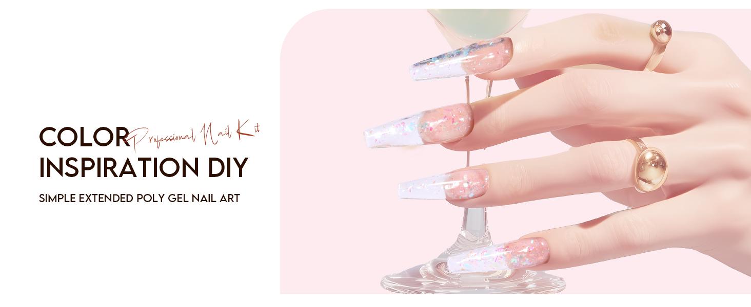 MOROVAN 6 Colors Poly Gel Nail Starter Kit - Poly Nail Gel Kit with U V Lamp Complete Nail Extension Poly Gel Kit for Beginners
